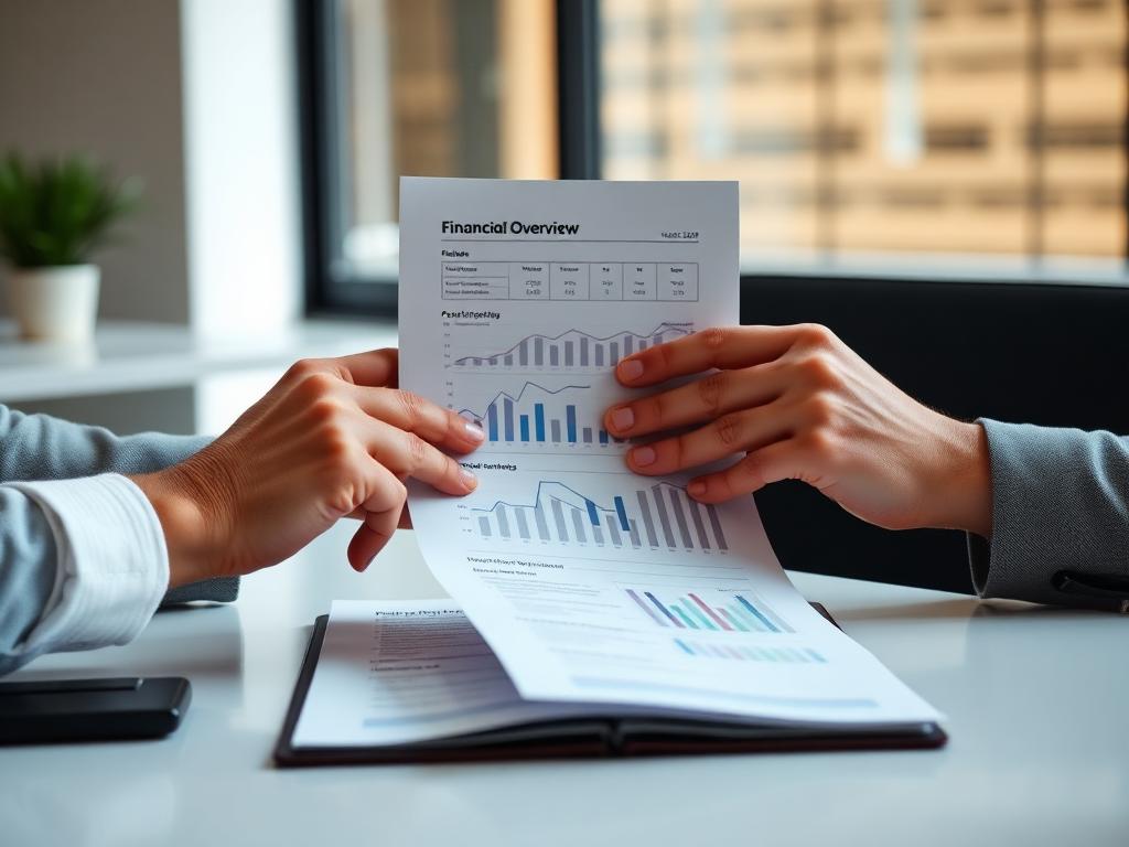 Twee mensen bekijken samen een financieel overzicht aan een bureau